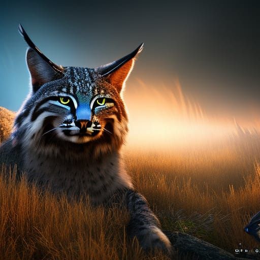 Armored Winged Bobcat in Dark Fantasy Style