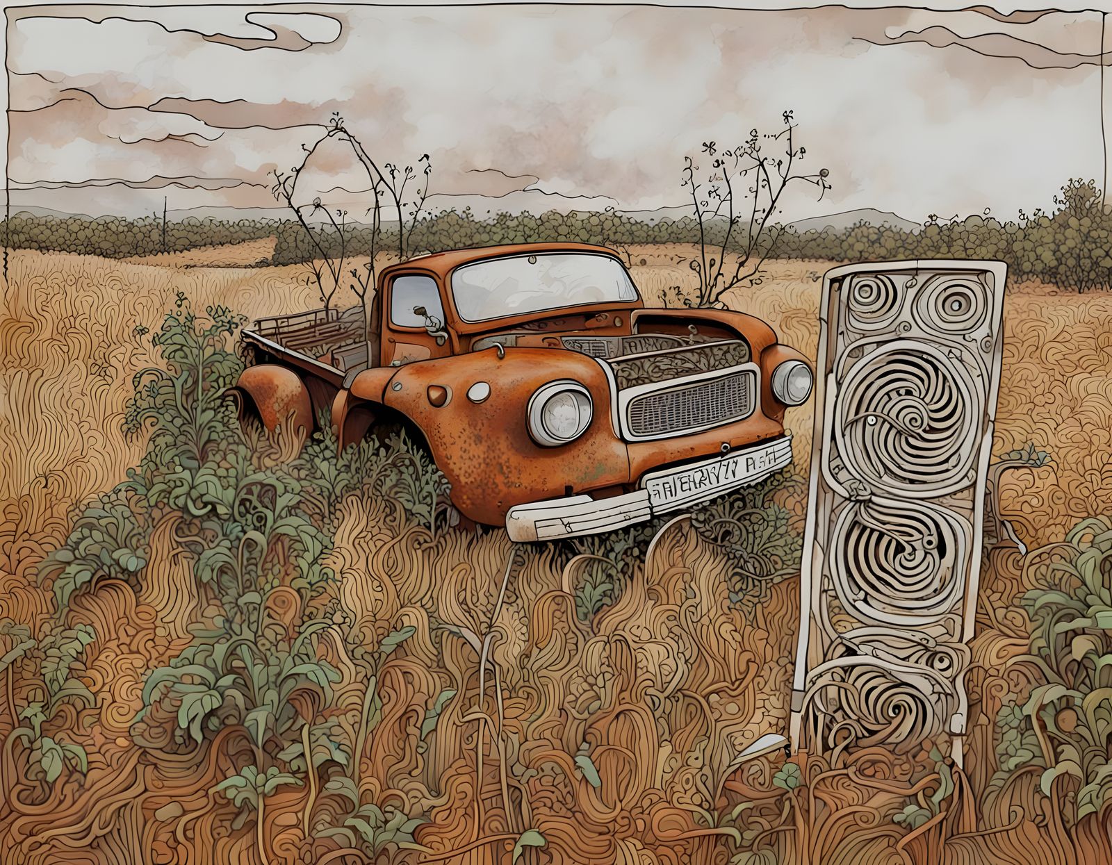 Abandoned Bedford Truck in Field with Weeds