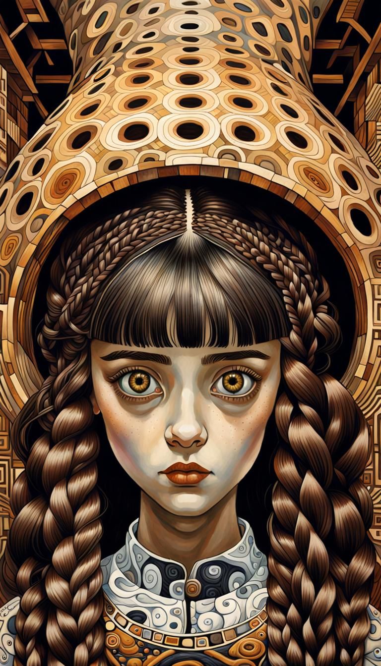 Gustav Klimt painting, inspired by MC Escher, symmetrical eyes, clean skin, concept art, rule of thi, detailed painting,...