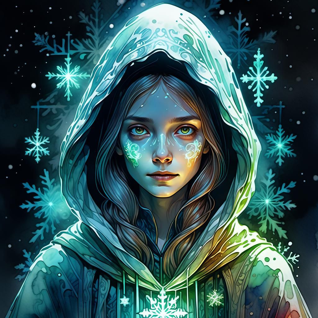 Luminescent Ghost Figure in Digital Watercolor Illustration