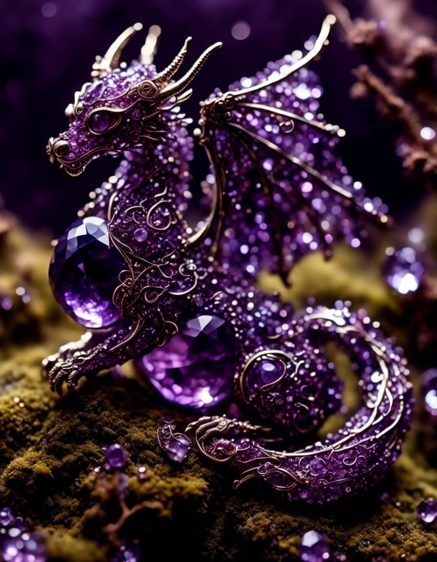 Amethyst Dragon Sleeping Under Celtic Tree of Life