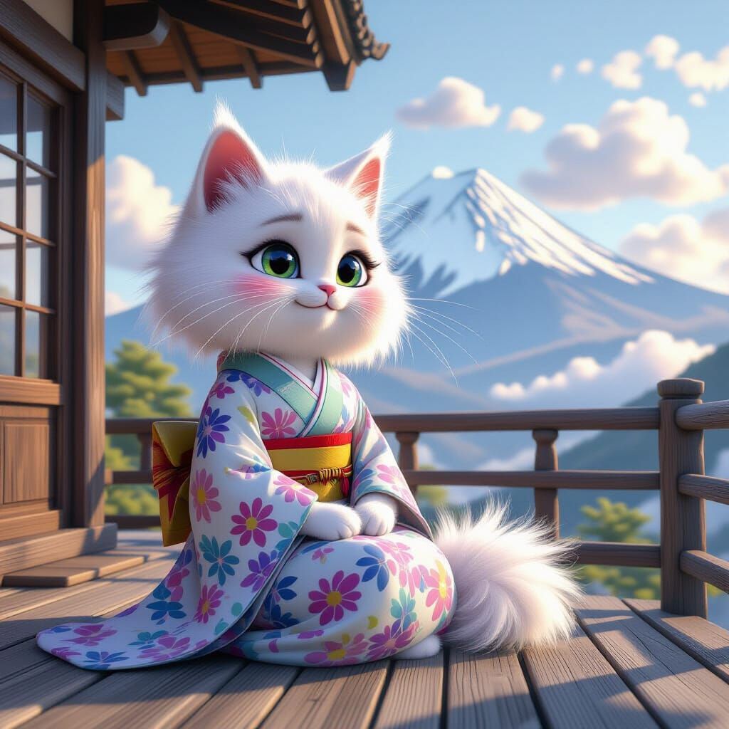 Anthropomorphic Cat with Cloud Hair in Pixar Style