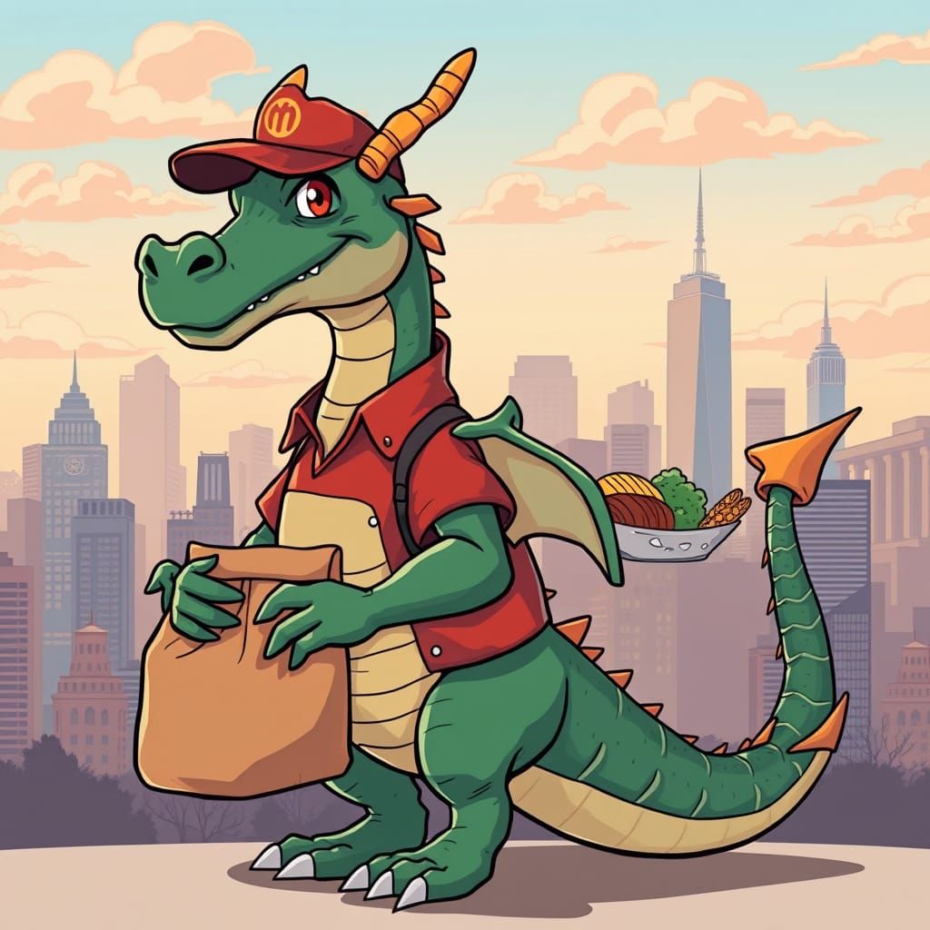 Dragon Delivery Driver in Cartoon Style