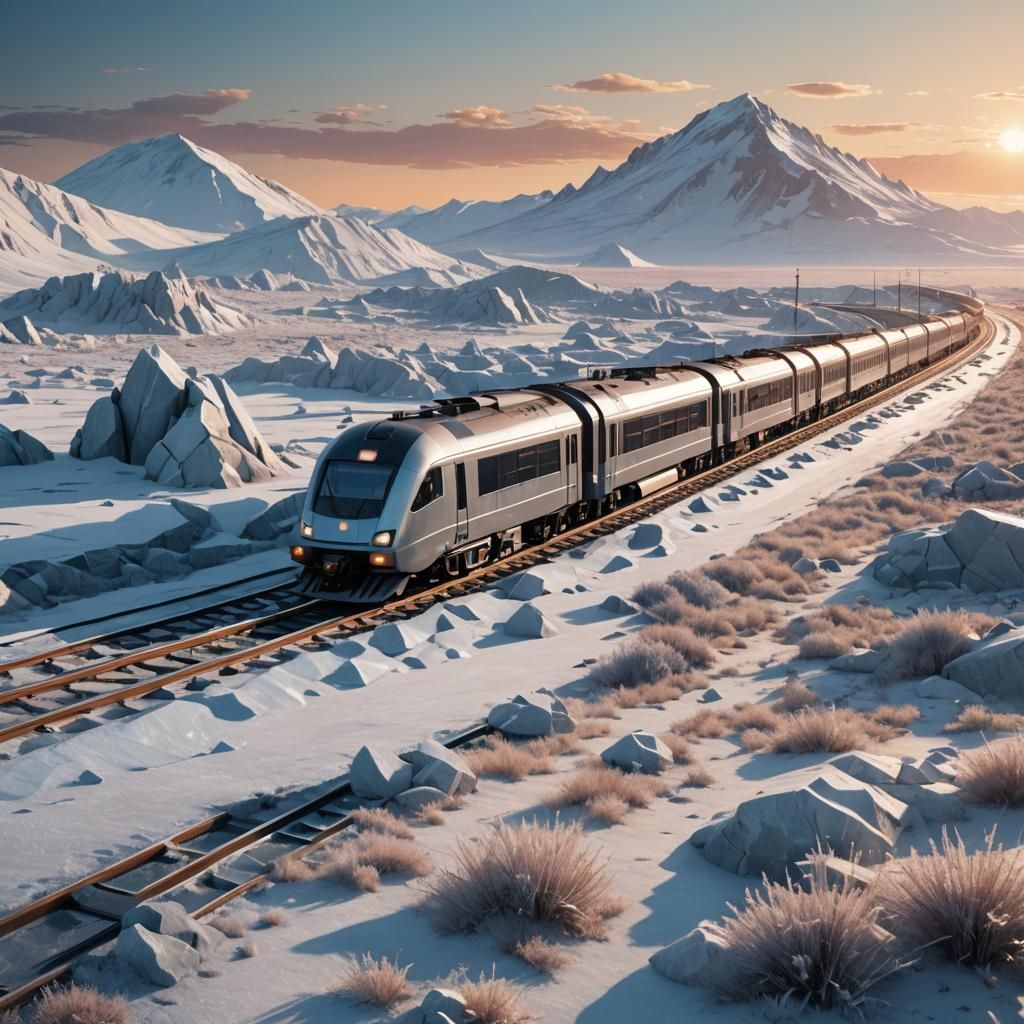 Futuristic Train on Icy Wasteland in Unreal Engine