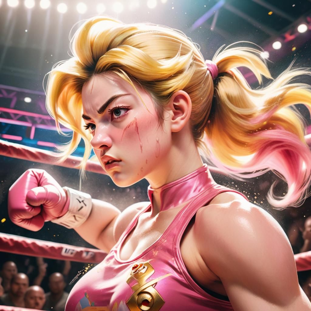Fierce Princess Peach in Cyberpunk UFC Style