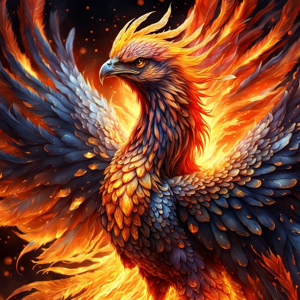 Majestic Phoenix Rises from Ashes in Ethereal Fantasy Art