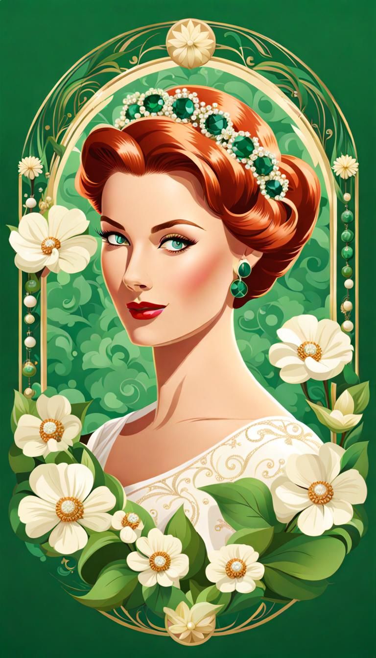 Princess Grace with Red Hair, Art Nouveau Portrait