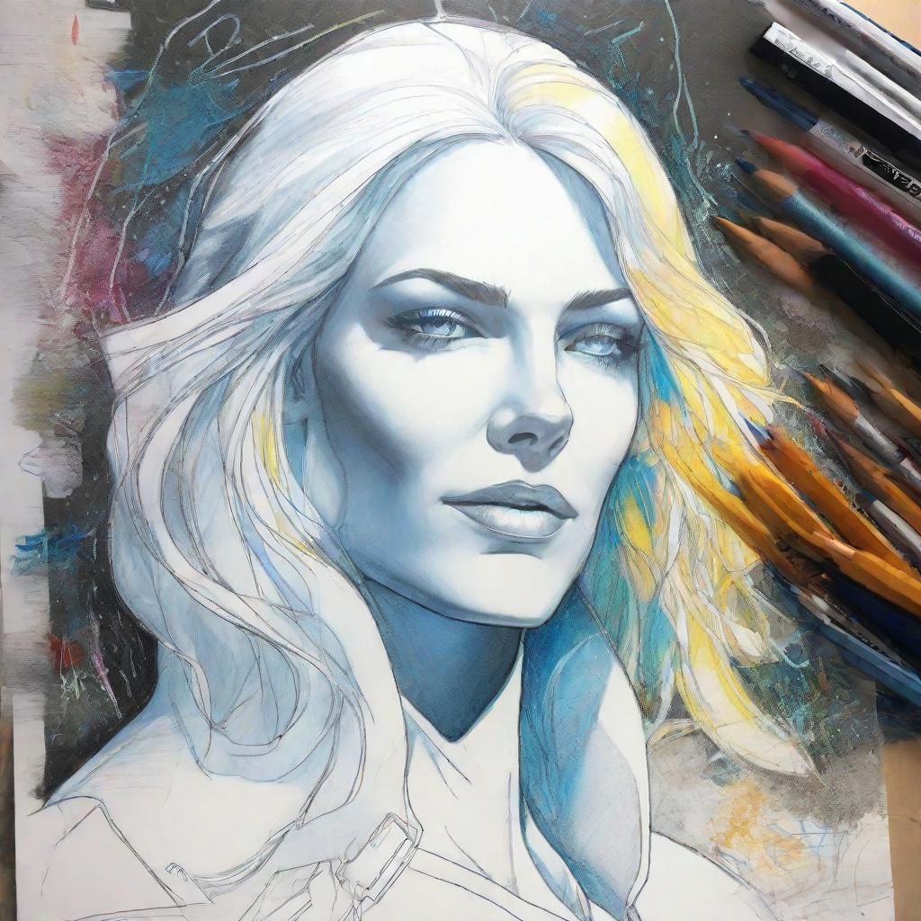 Emma Frost Portrait: Pencil Sketch and Acrylic Painting