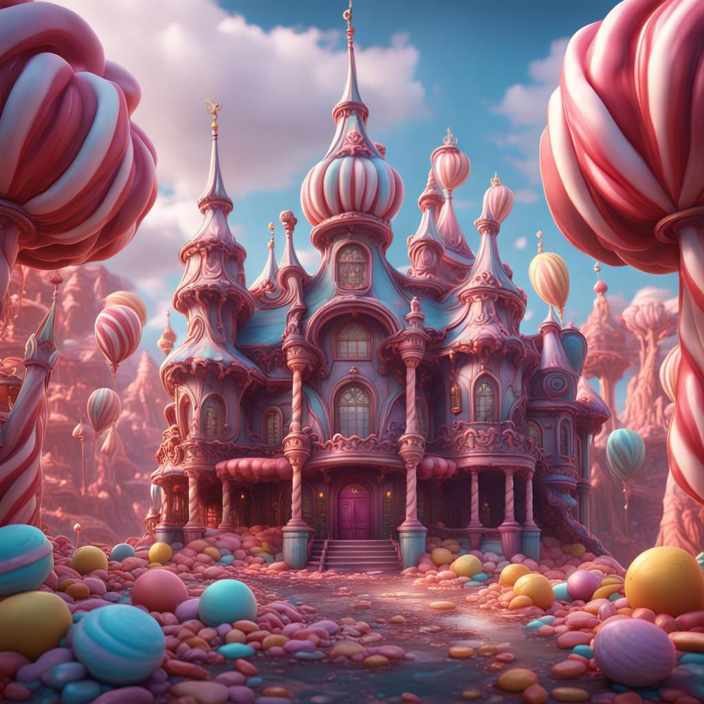 Fantastical Candy Palace: Detailed Matte Painting