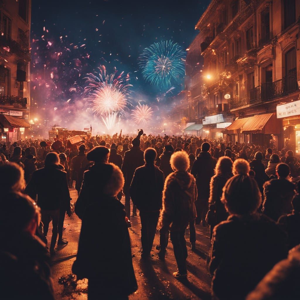 New Year's Eve Fireworks Celebration in Cinematic Style