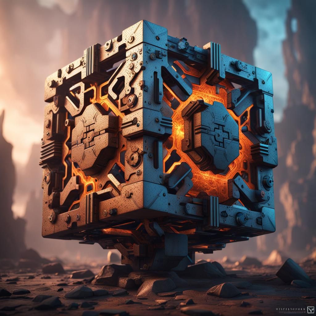 Intricate Impossible Machinist Cube in Detailed Matte Painti...