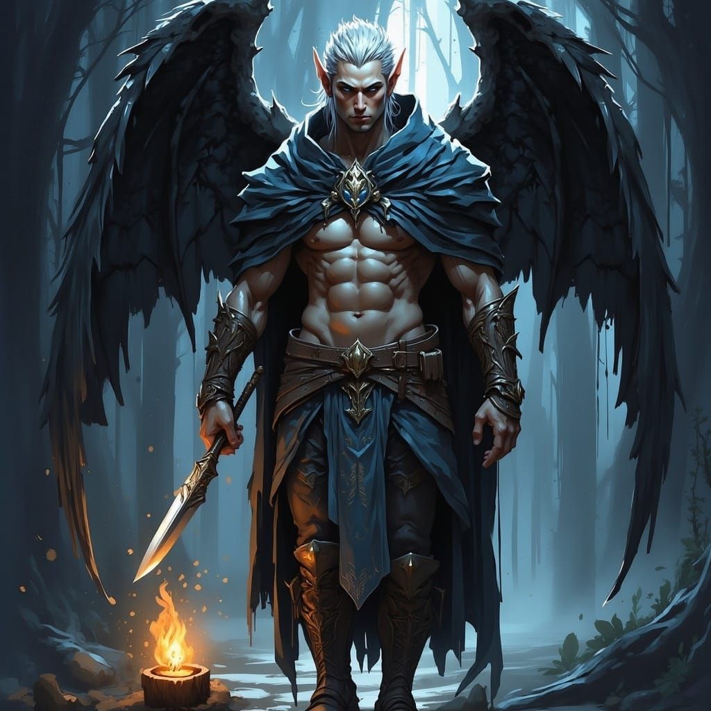 Gaunt Elf Angel with Bone Dagger, Inspired by Froud