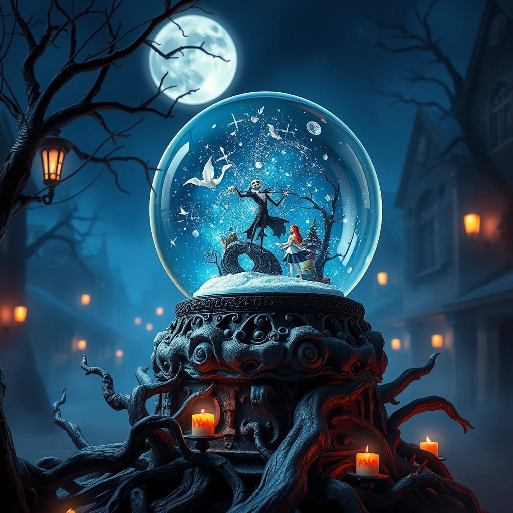 Whimsical Nightmare Before Christmas Snow Globe Scene
