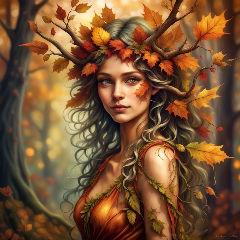 Autumn Dryad in Detailed Airbrush Art