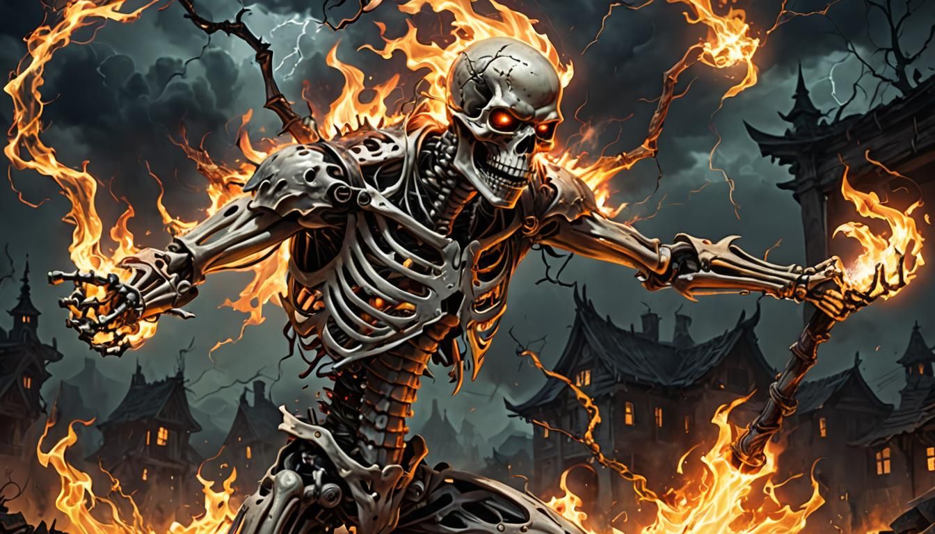 Fiery Lightning Demon Skeleton Unleashed