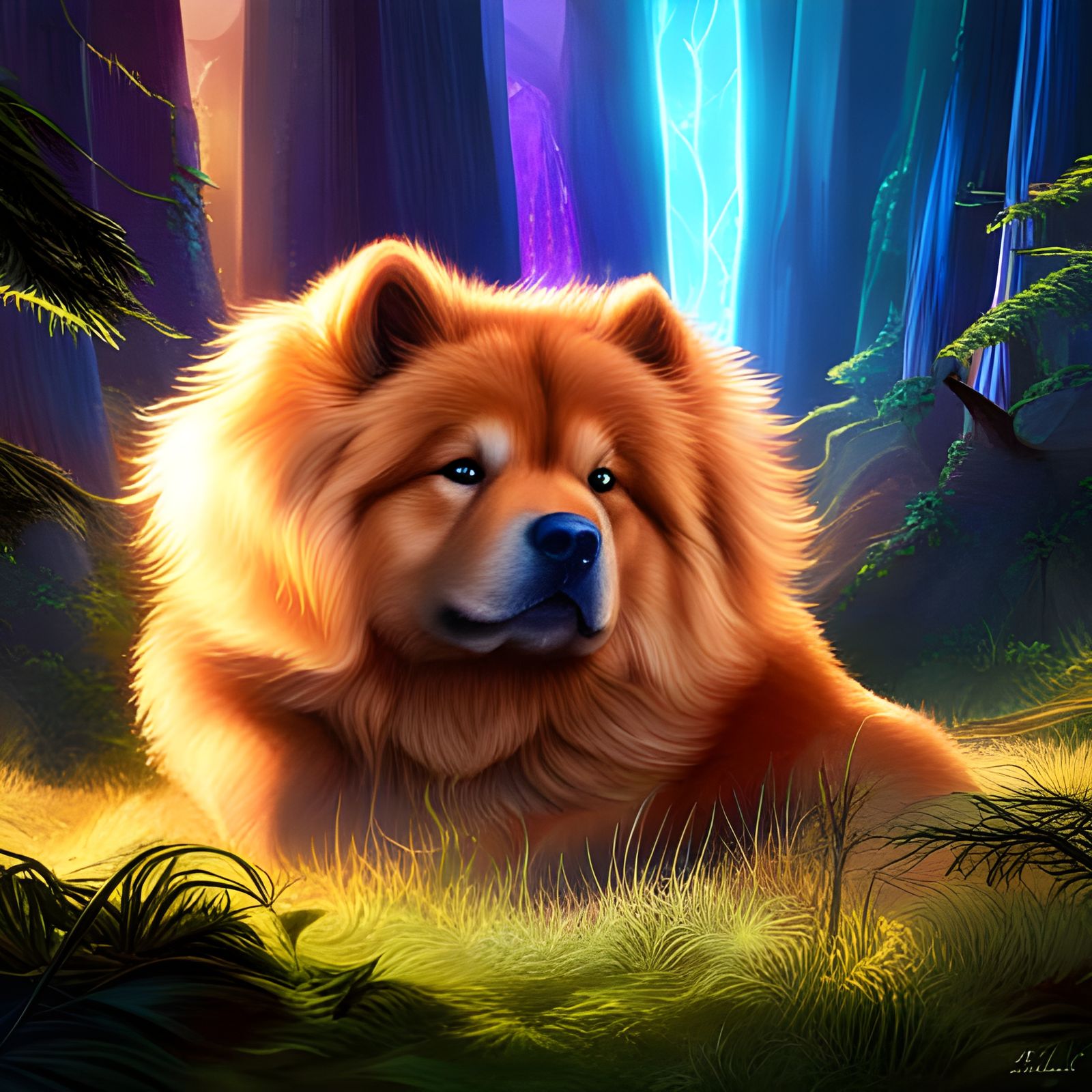Chow Chow with Rainbow Angel Wings Art