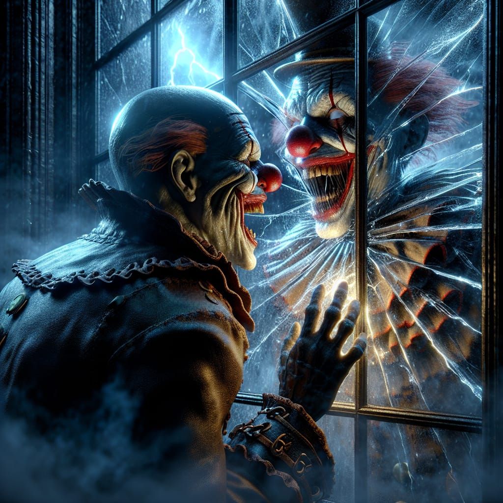 Menacing Clown Transformation in Dark Fantasy Style