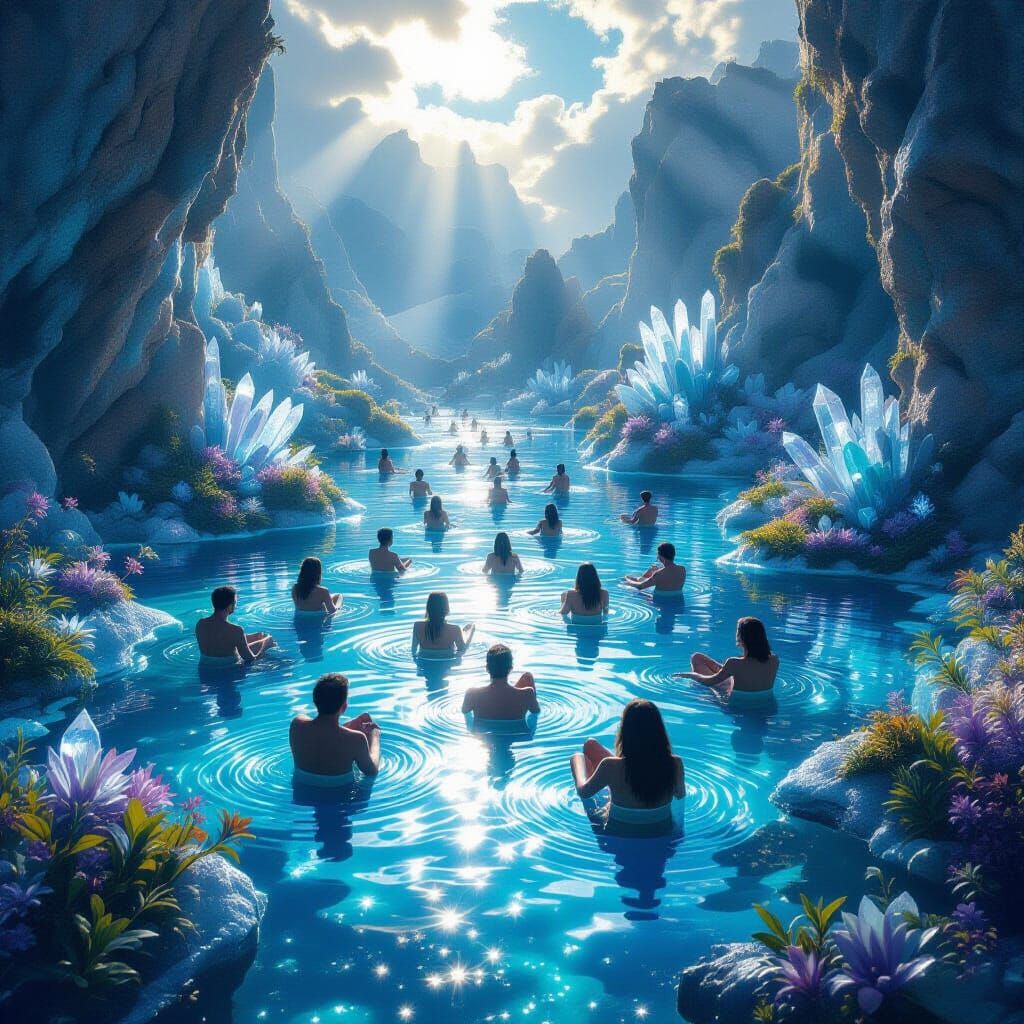 Diverse People Floating in Otherworldly Bioluminescent Lands...