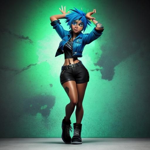 Blue-Haired Punk Rock Girl Portrait