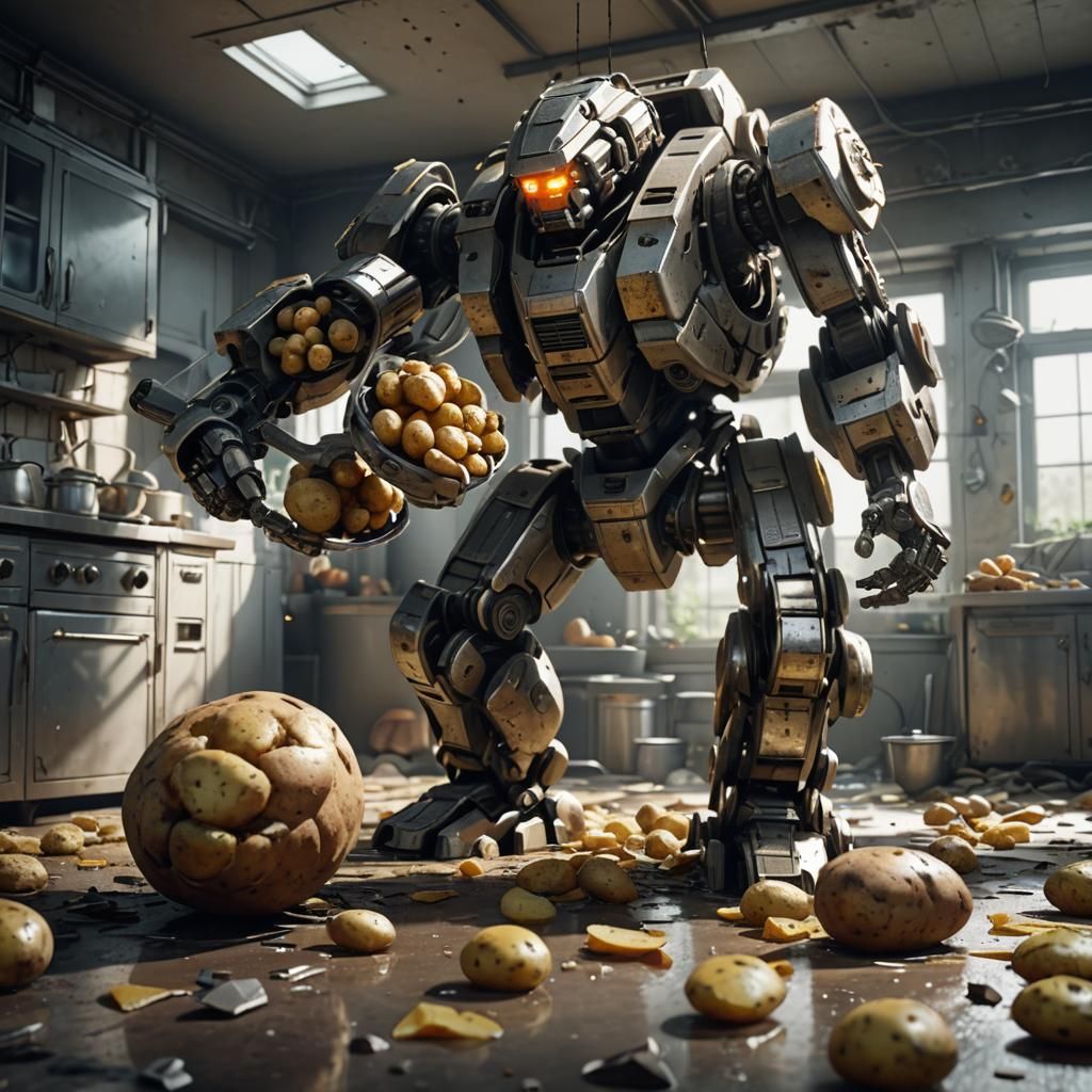 Potato Mech vs Spoon Mech in Abandoned Kitchen