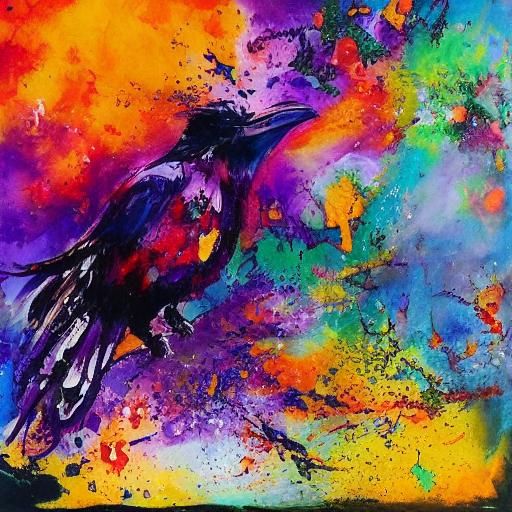 Mysterious Magician Under Ink Raven Sky