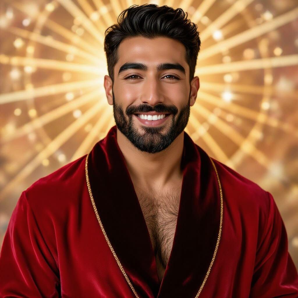 Divine Man in Velvet Robe Under Cosmic Sunshine