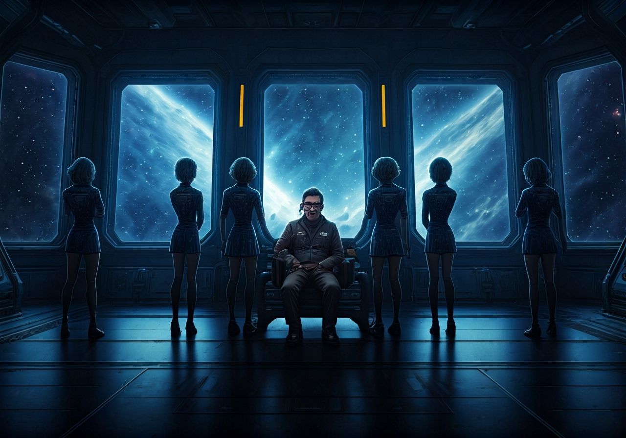 Villain's Space Station Hideout with Sci-Fi Crew