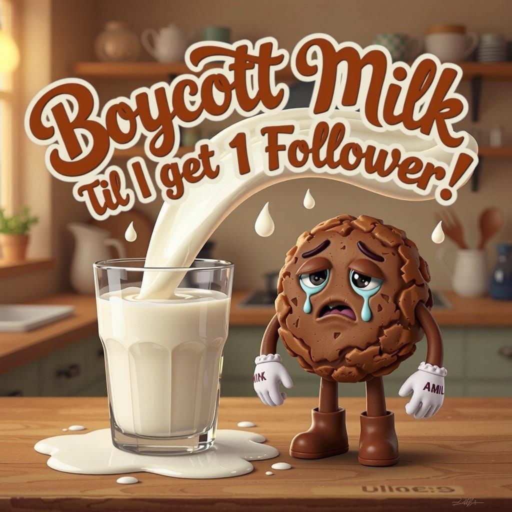 Milk Boycott Message with Sad Cookie Character