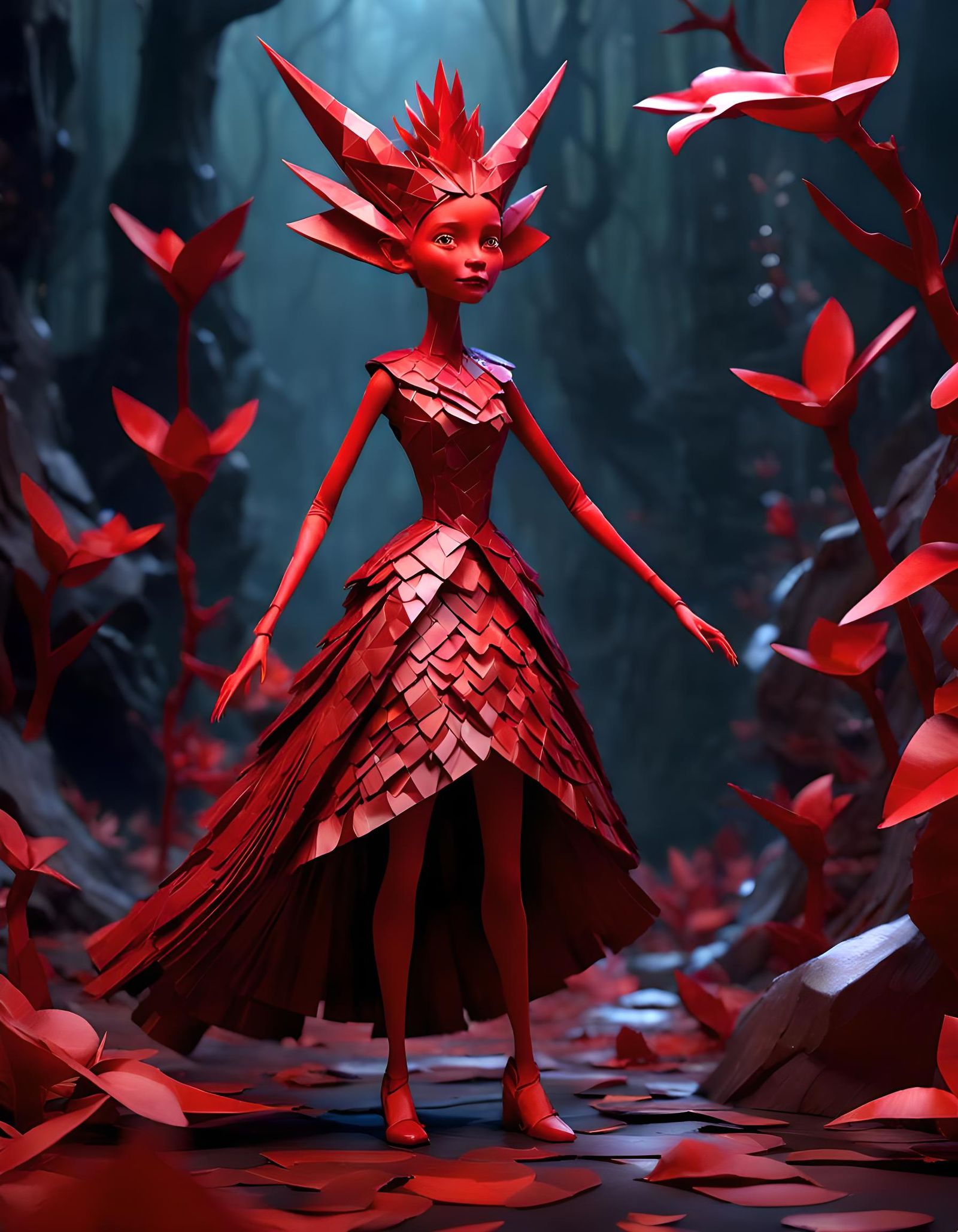 Anthropomorphic Figure in Red Rain, 3D Render