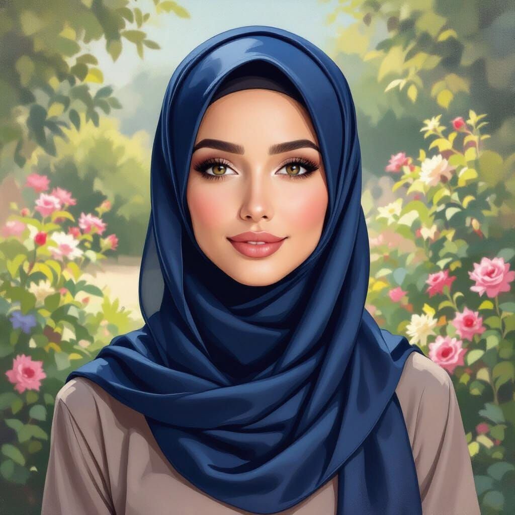 Elegant Woman in Hijab Oil Painting