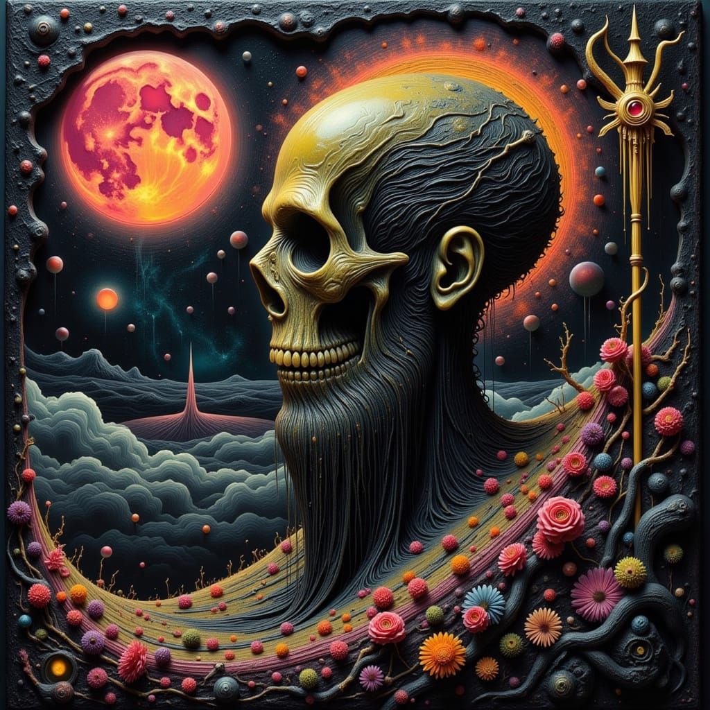 Celestial Hermit Wizard Gazing at Village