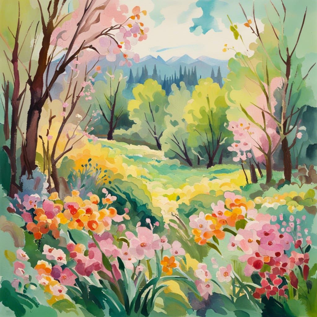 Spring Impressionist Gouache Watercolor Masterpiece