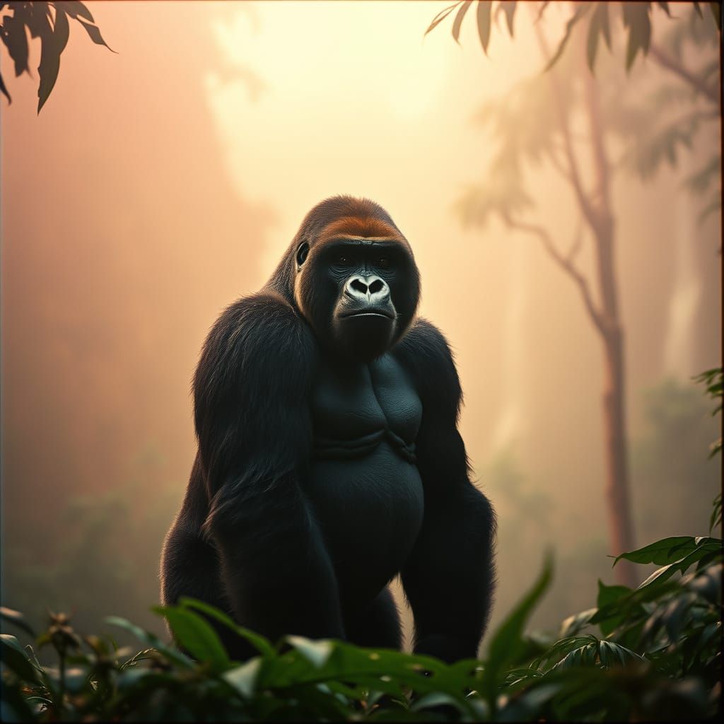 Majestic Western Lowland Gorilla in a Misty Jungle