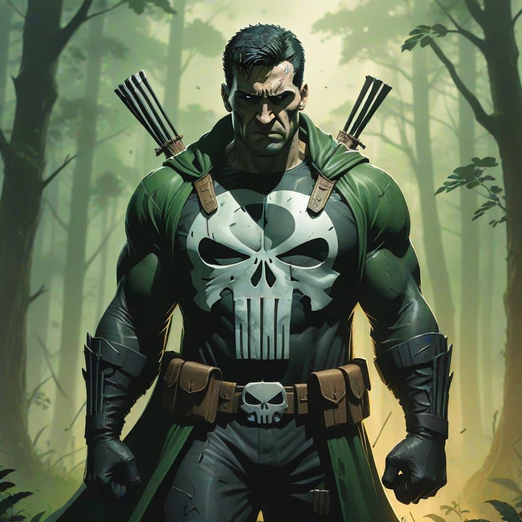 The Punisher in a Misty Forest - Comic Illustration