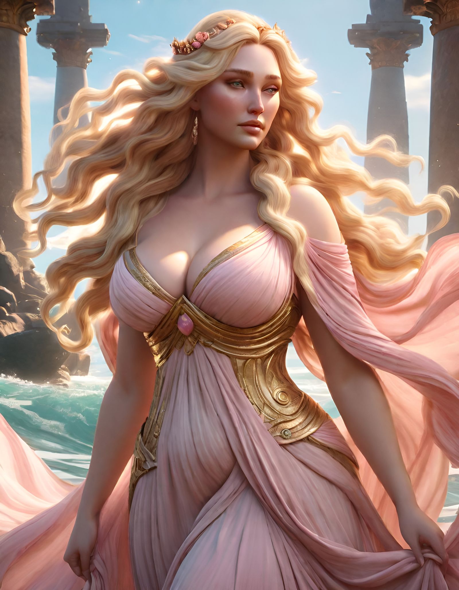 Voluptuous Blonde Goddess of Love in Fantasy Art