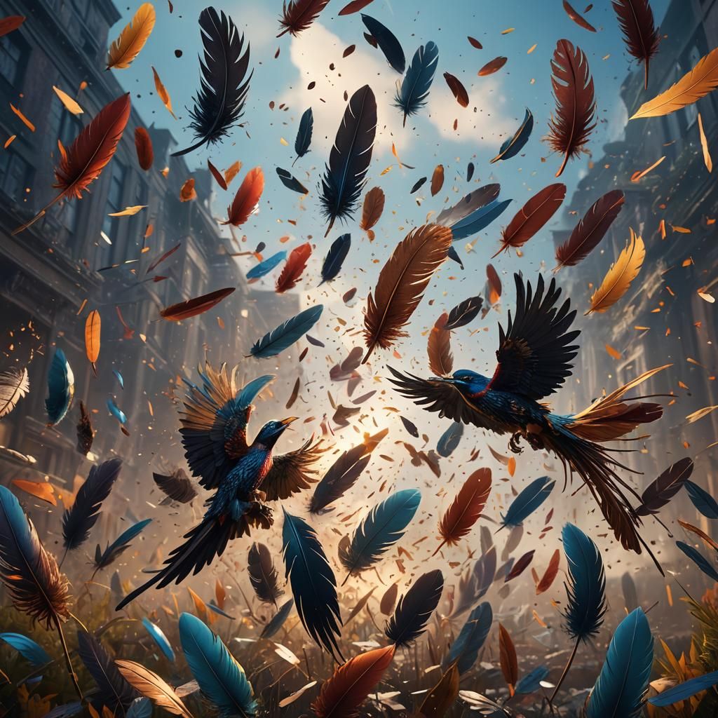 Enchanting Feathers Fall in a Detailed Matte Painting