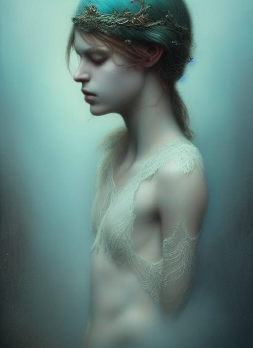 Mysterious Fog: Hyperrealistic Teal and Bronze Intricacy