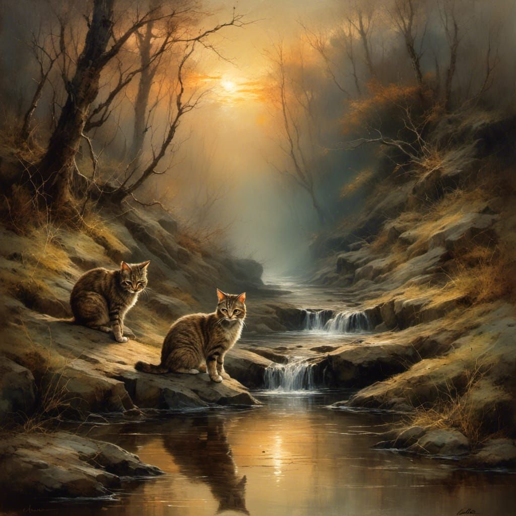 Scottish Wildcat Sunset Landscape as Oil Painting