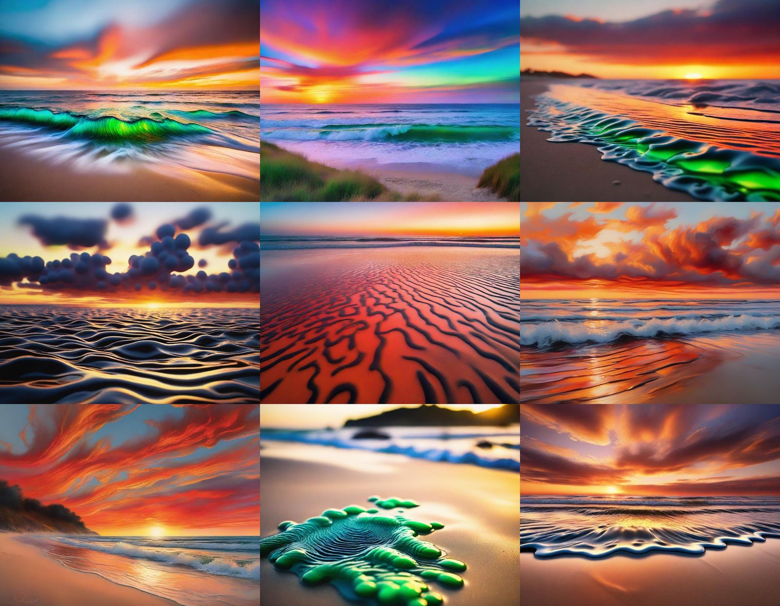 Sunset Beach with Ferrofluid Waves