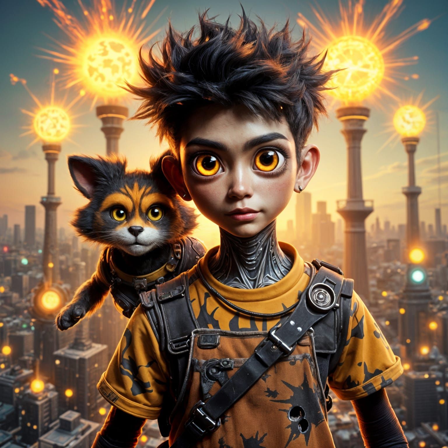 Confident Lombax Mechanic in Futuristic Cityscape