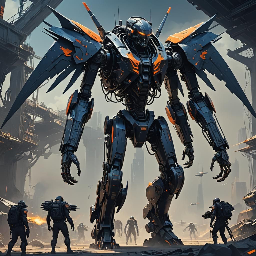 Giant Robotic Exoskeleton with Jet Wings in Matte Painting