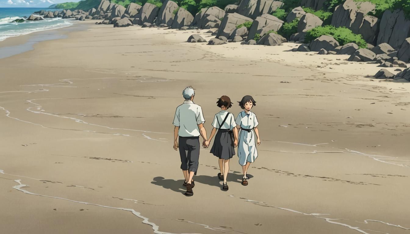 Beach Walk in Studio Ghibli Anime Style