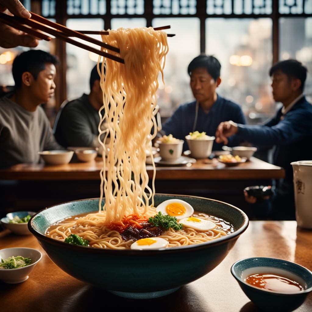 Delicious big bowl steaming ramen