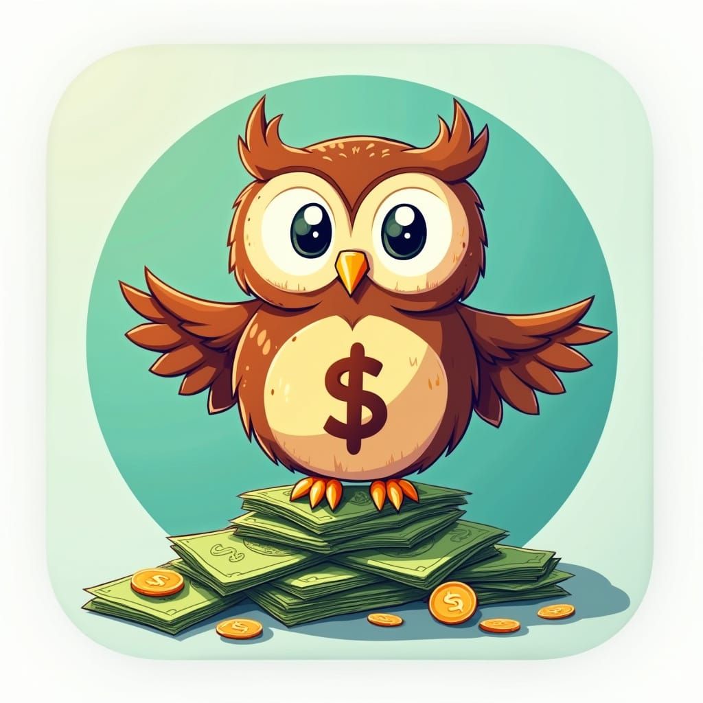 Whimsical Owl Dollar Icon in Modern Digital Aesthetic