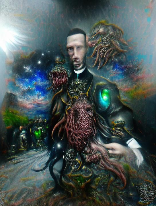 Robotic Lovecraftian Cyborg Priest: Grotesque 3D Illustratio...