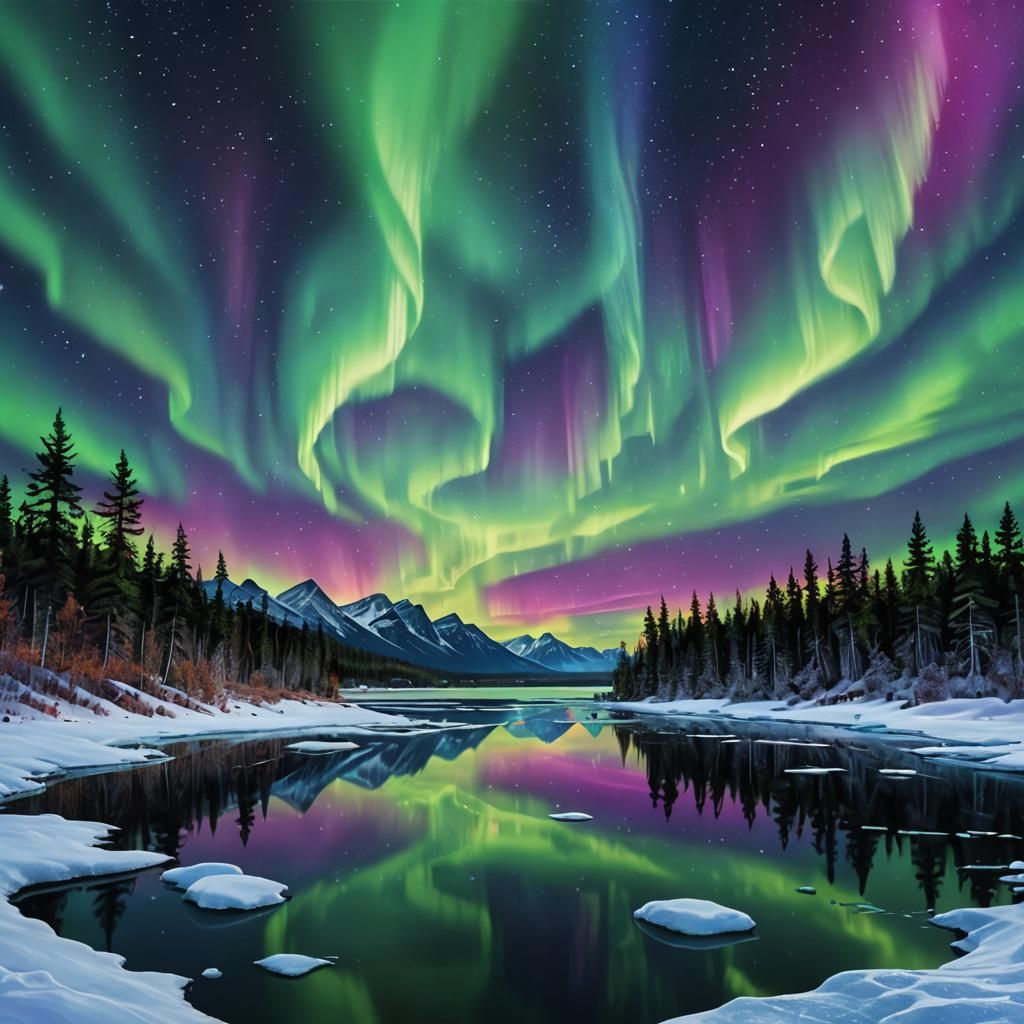 Majestic Aurora Borealis Over Frozen Lake