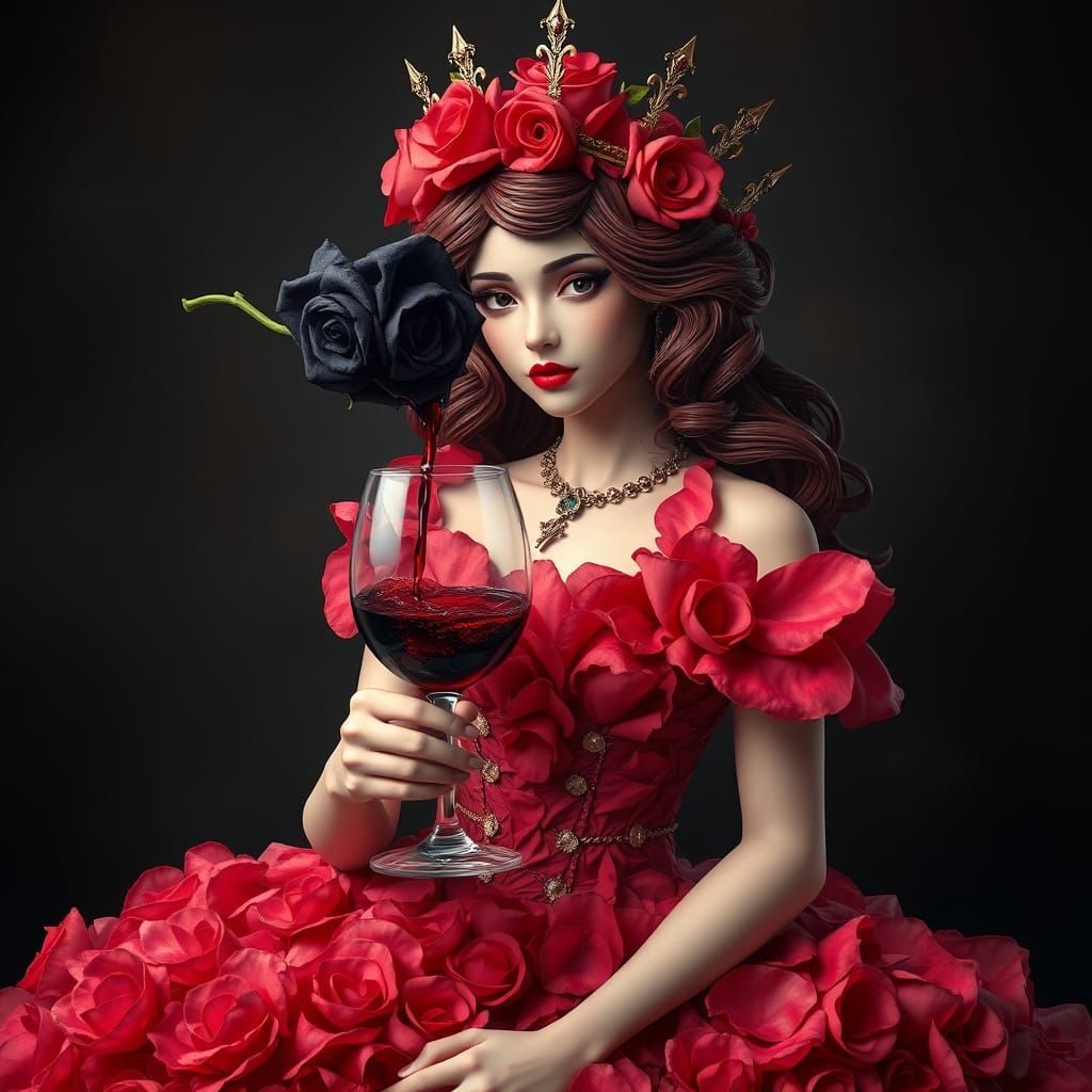 Rose Queen with Dripping Black Rose, 3D Render