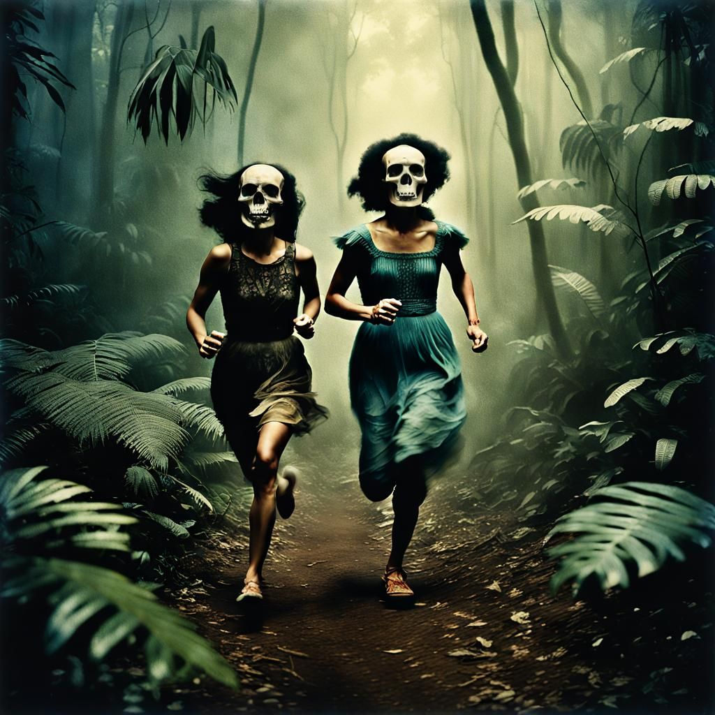 Polynesian Women Escape Smoky Skull: Vintage Photograph