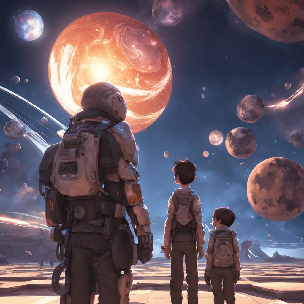 Happy Arab Siblings in Space Adventure Gear