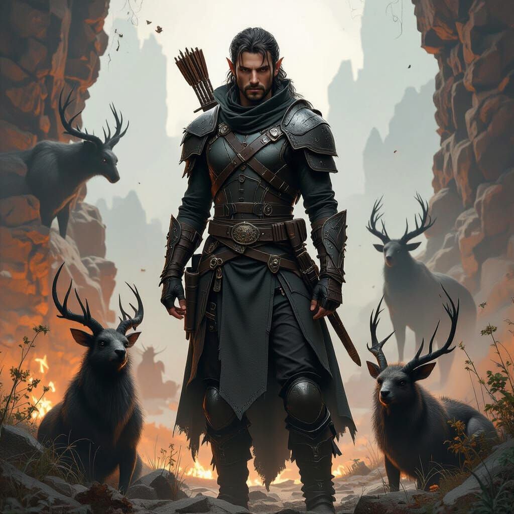 Mystical Half-Elf Ranger in Dark Fantasy Art